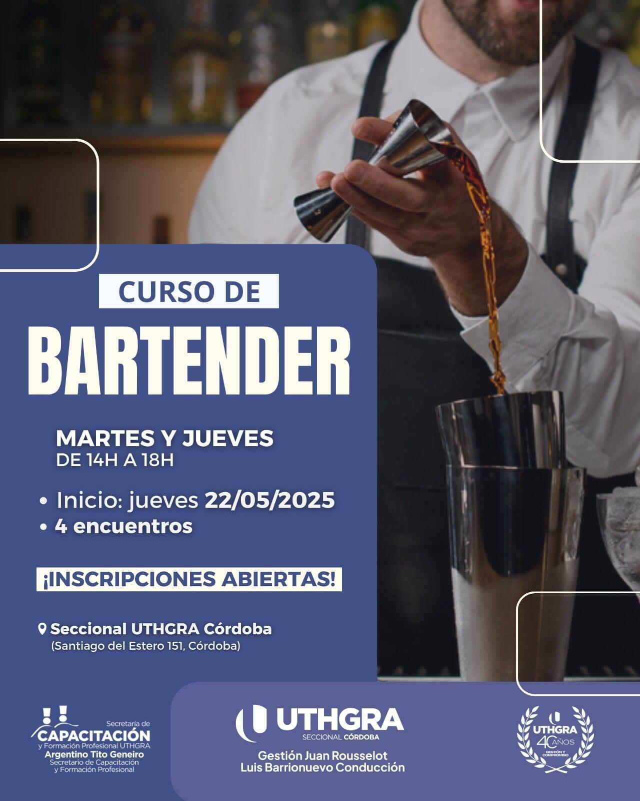 BARTENDER - Nuevo Curso de Formación Profesional en UTHGRA Córdoba